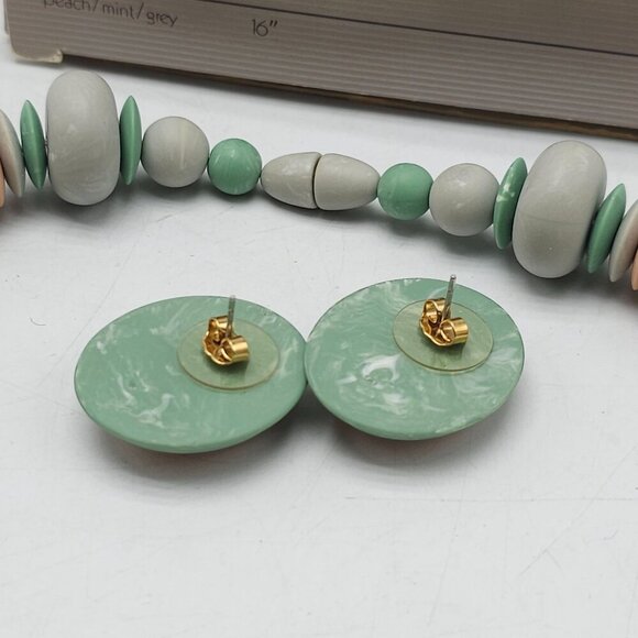 Avon 1987 Pastel Sunbleached Colors Choker Earring Set Peach Mint Grey - Picture 4 of 6